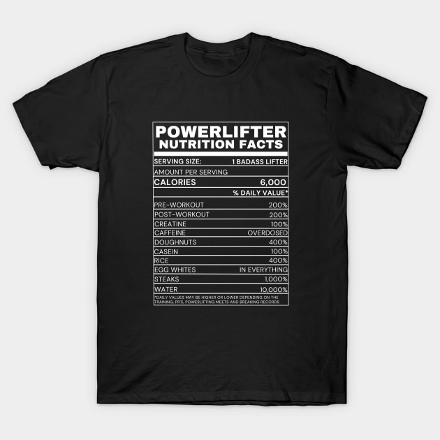 Powerlifter Nutrition Facts - funny tee T-Shirt by youcanpowerlift